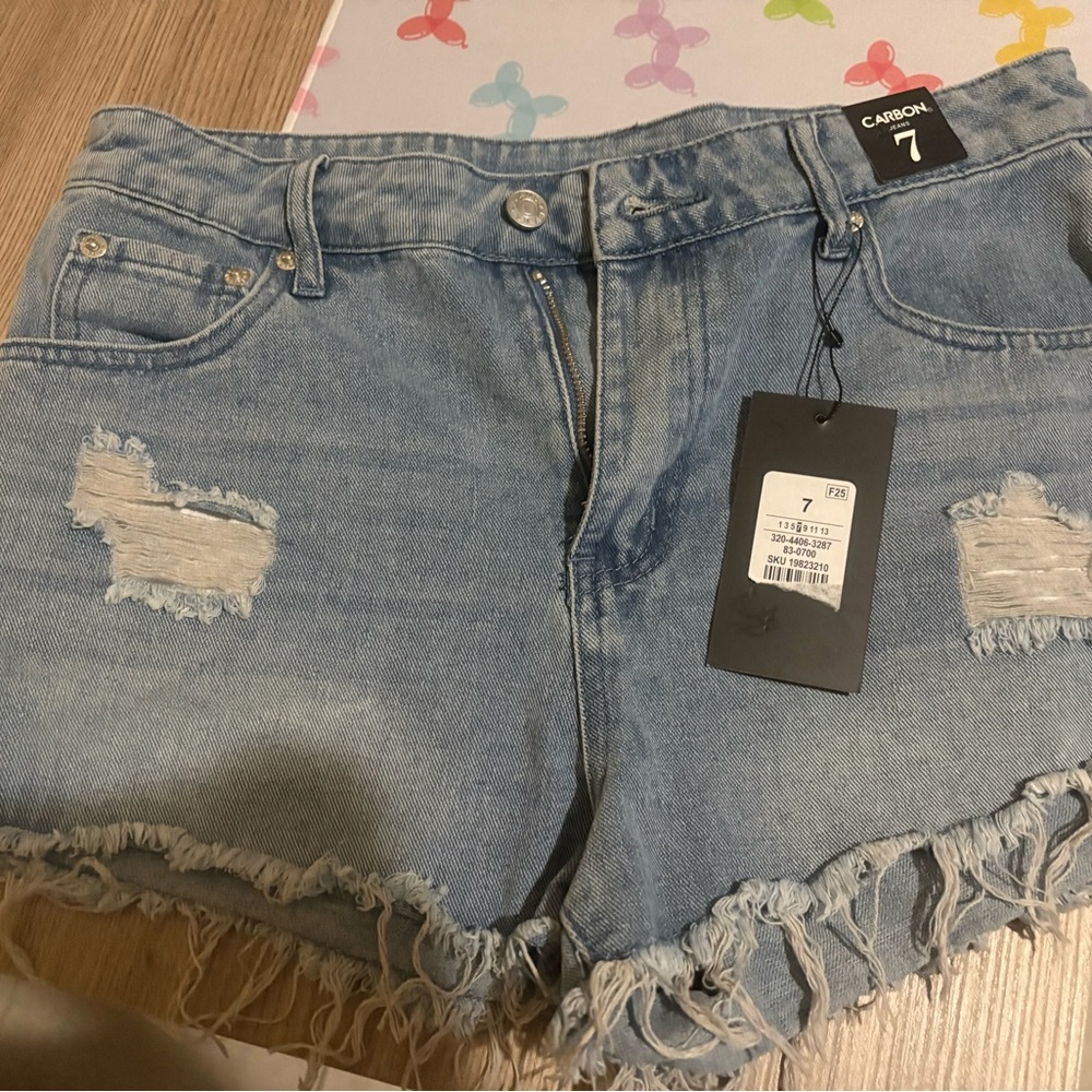 Carbon Light Blue Distressed Denim Shorts